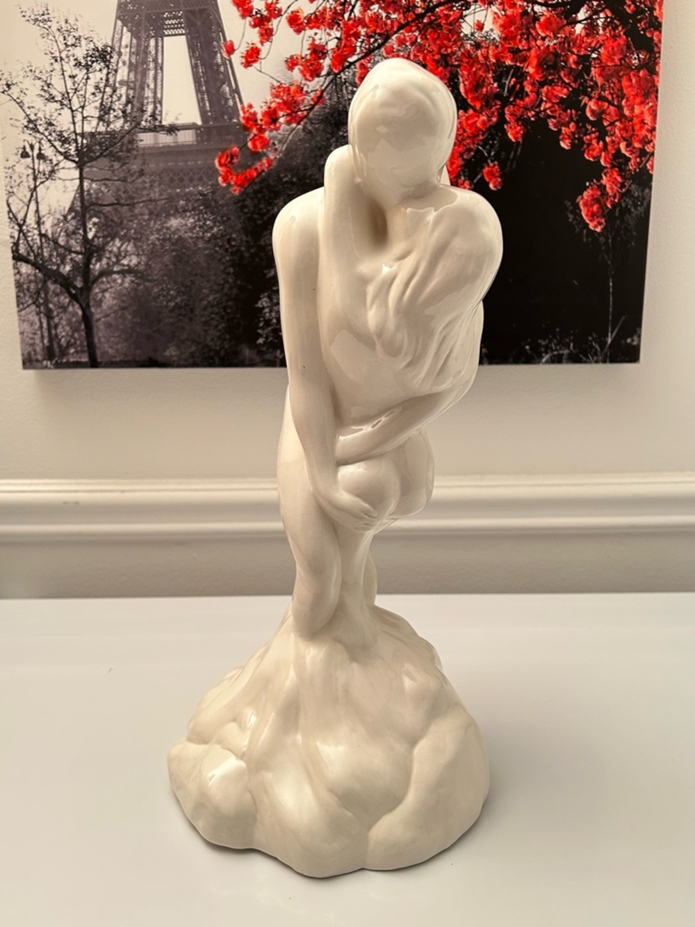 Naked Lovers Embracing White Ceramic Sculpture